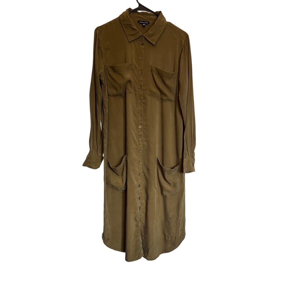 Universal Standard Rhea Cupro Shirt Dress Olive Green Pocket Utility Long Sleeve